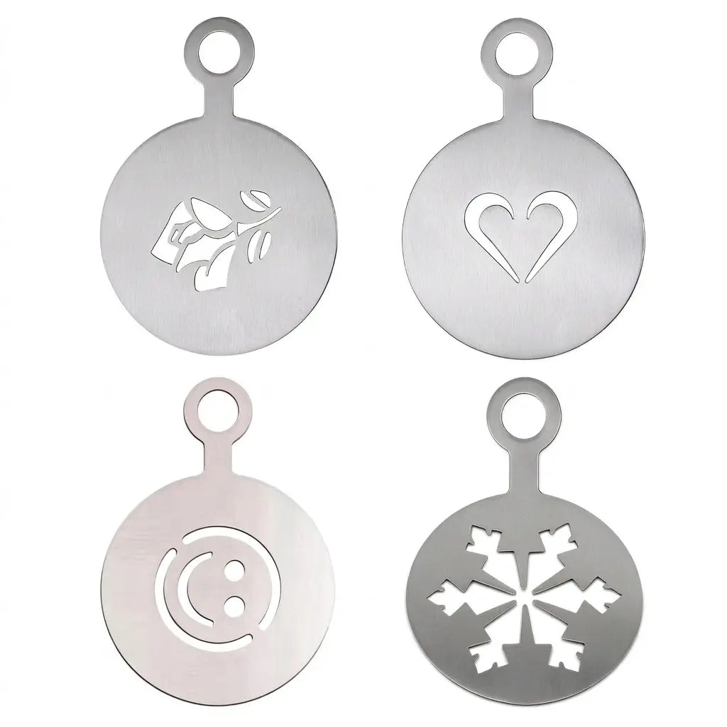 Stainless Steel Coffee Latte Art Stencil Set, 4-Piece Cafe Barista Templates