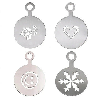 Stainless Steel Coffee Latte Art Stencil Set, 4-Piece Cafe Barista Templates