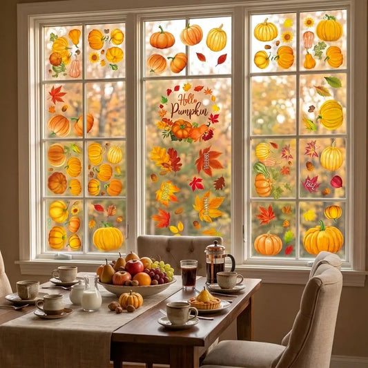 Fall Thanksgiving Window Clings, Reusable Static Glass Decals