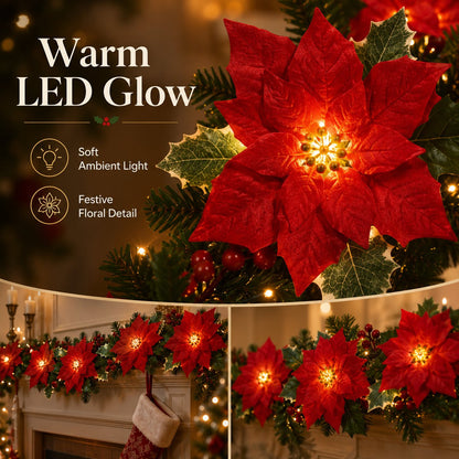 ✨ Christmas Poinsettia LED Garland String Lights