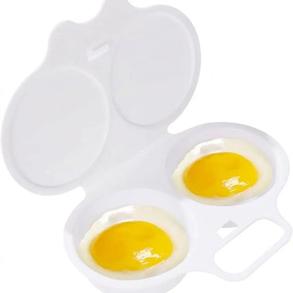 Dual-Cavity Microwave Egg Poacher — 2 Eggs, Non-Stick, Food-Grade PP