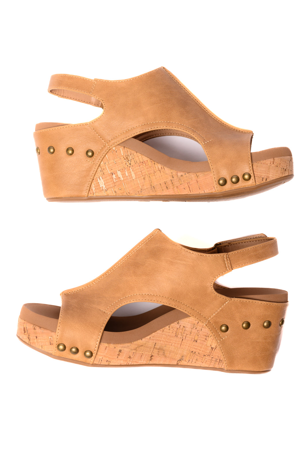 Women's Faux Leather Slip-On Flat Sandals in Caramel