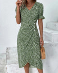 Women's Floral Flowy Midi Dress with V-Neckline in Floral for Date Night