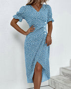 Women's Floral Flowy Midi Dress with V-Neckline in Floral for Date Night