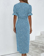 Women's Floral Flowy Midi Dress with V-Neckline in Floral for Date Night