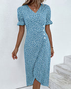 Women's Floral Flowy Midi Dress with V-Neckline in Floral for Date Night