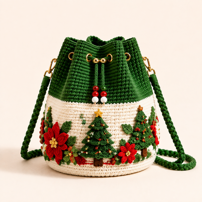 🎄Hand-Knitted Christmas Crochet Bucket Bag in 4 Festive Styles for Women 🎁