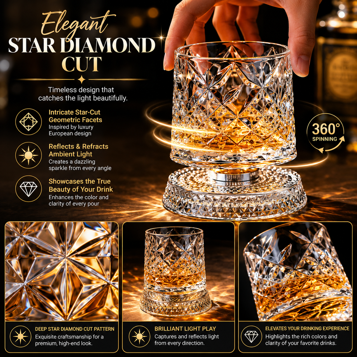 Luxury 360° Spinning Crystal Glass
