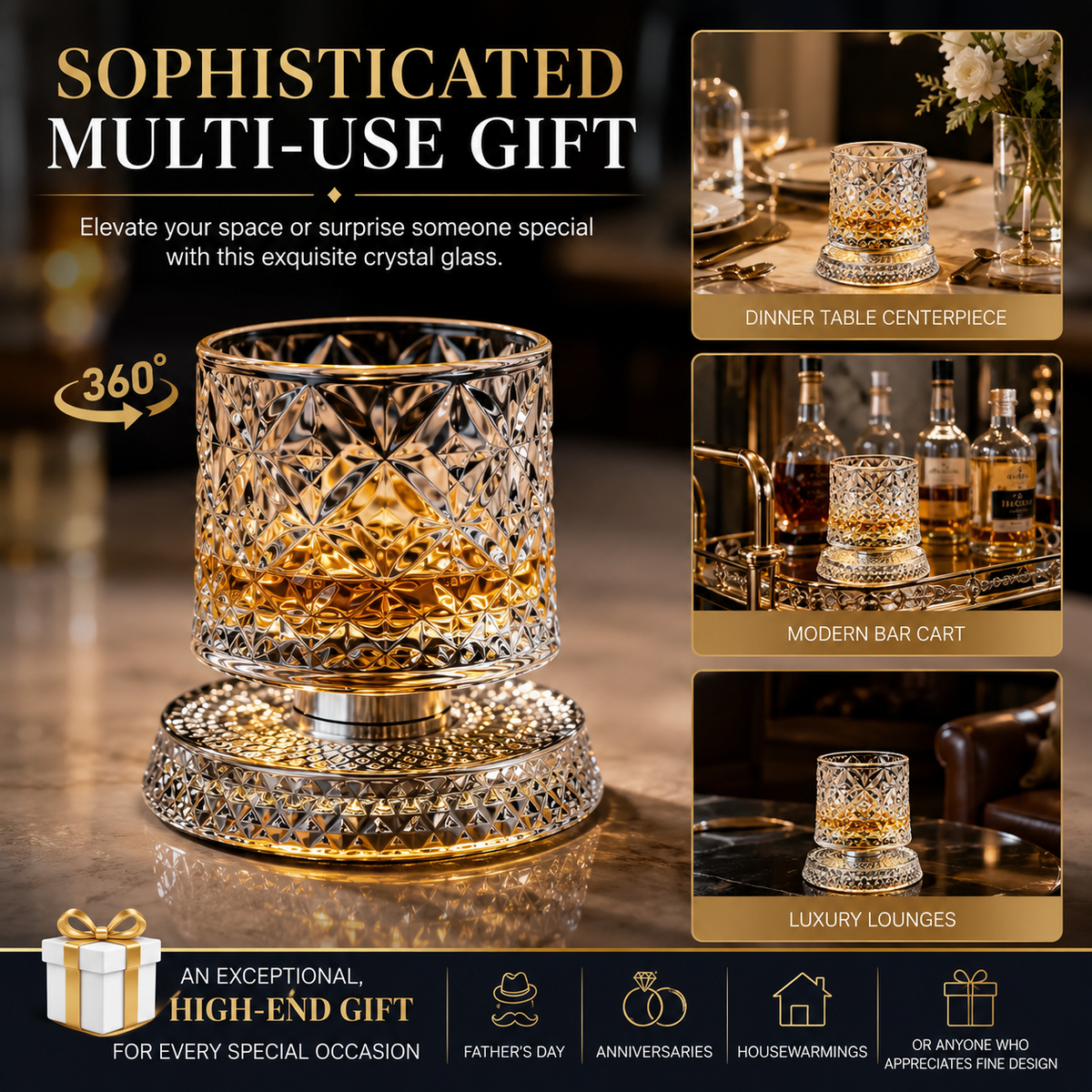Luxury 360° Spinning Crystal Glass