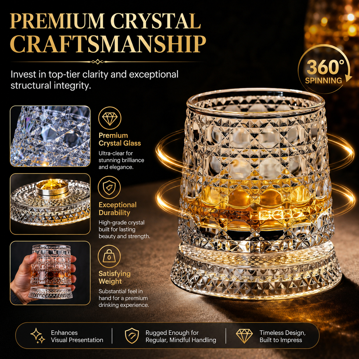 Luxury 360° Spinning Crystal Glass