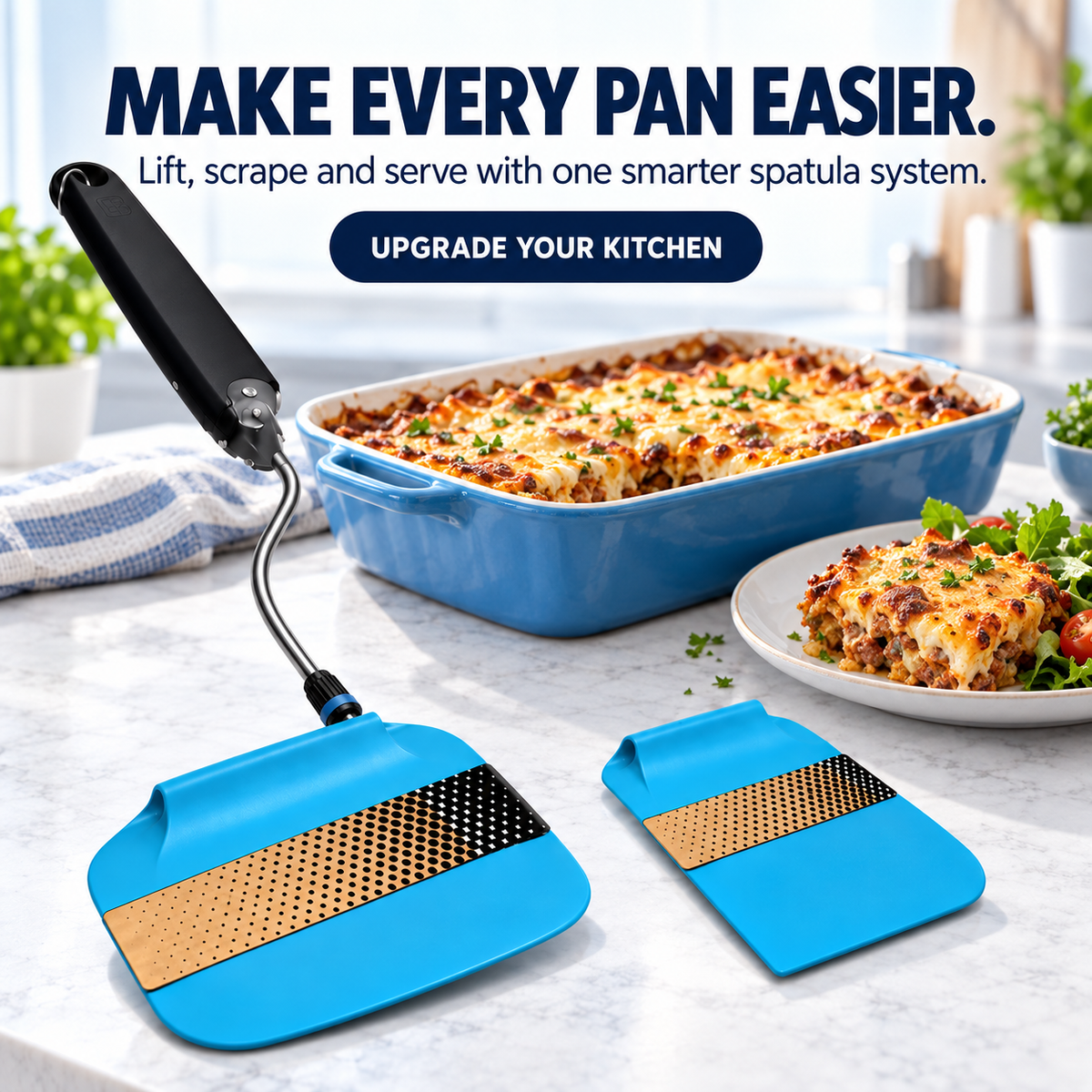 🍳 7-Angle Adjustable Spatula Set – 2 Interchangeable Heads for Flipping, Scraping & Serving