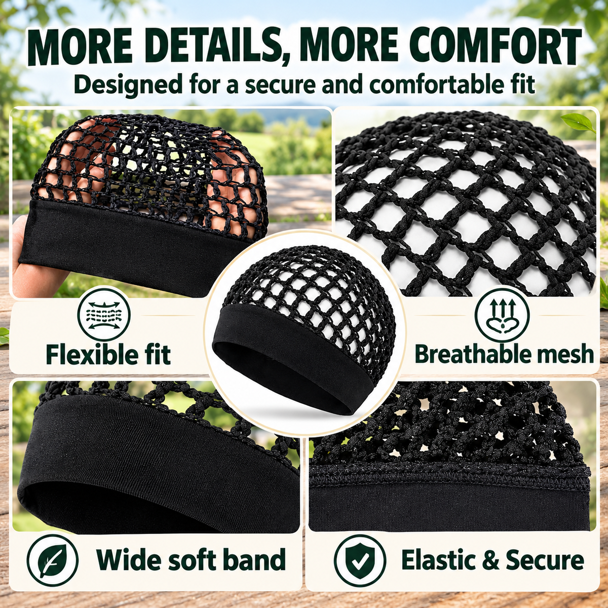 Wide-Edge Stretchy Sleeping Cap, Soft Breathable Hair Bonnet for Sleep