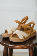 Women's Leather Wedge Heel Sandals in Cream with Cushioned Sole for All-Day Comfort