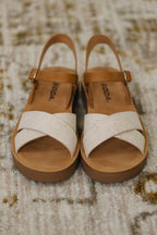 Women's Leather Wedge Heel Sandals in Cream with Cushioned Sole for All-Day Comfort
