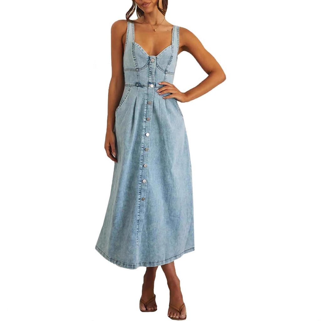 Women's Denim Shift Flowy Midi Dress for Date Night