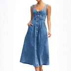Women's Denim Shift Flowy Midi Dress for Date Night