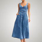 Women's Denim Shift Flowy Midi Dress for Date Night