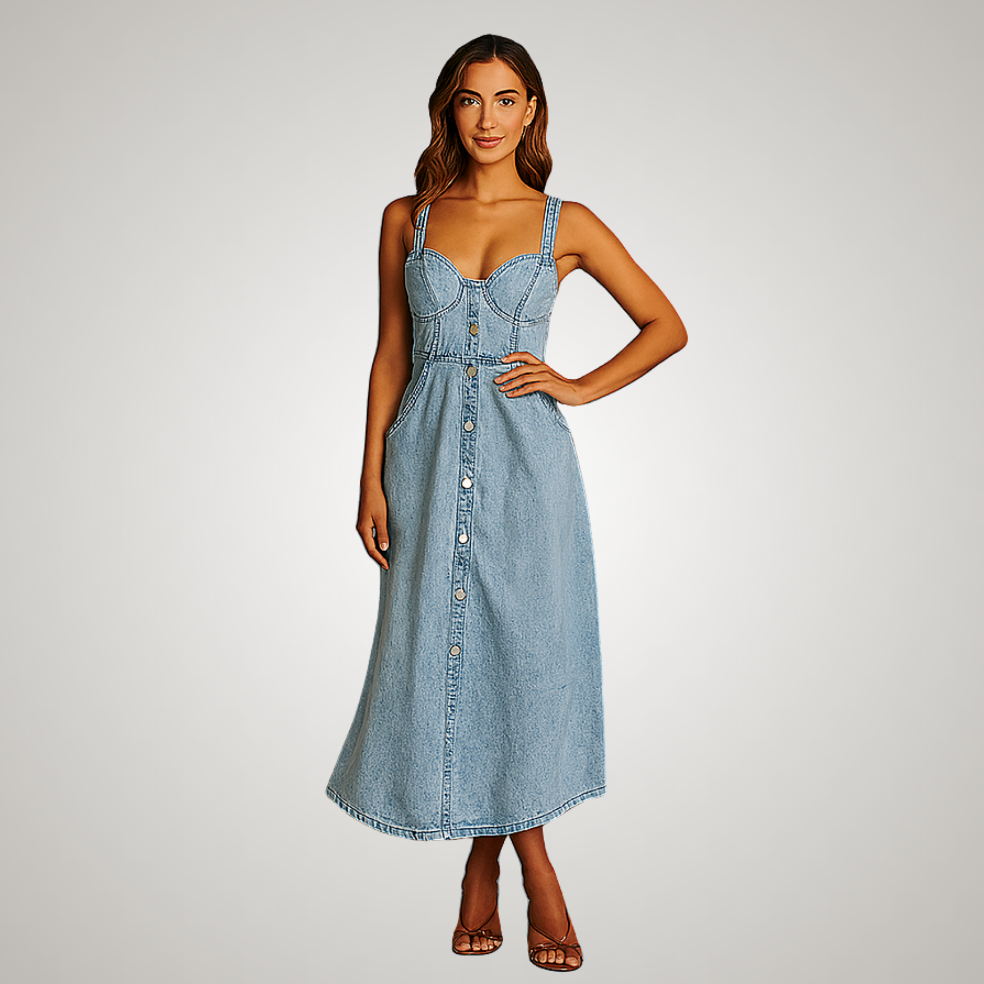 Women's Denim Shift Flowy Midi Dress for Date Night