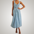 Women's Denim Shift Flowy Midi Dress for Date Night