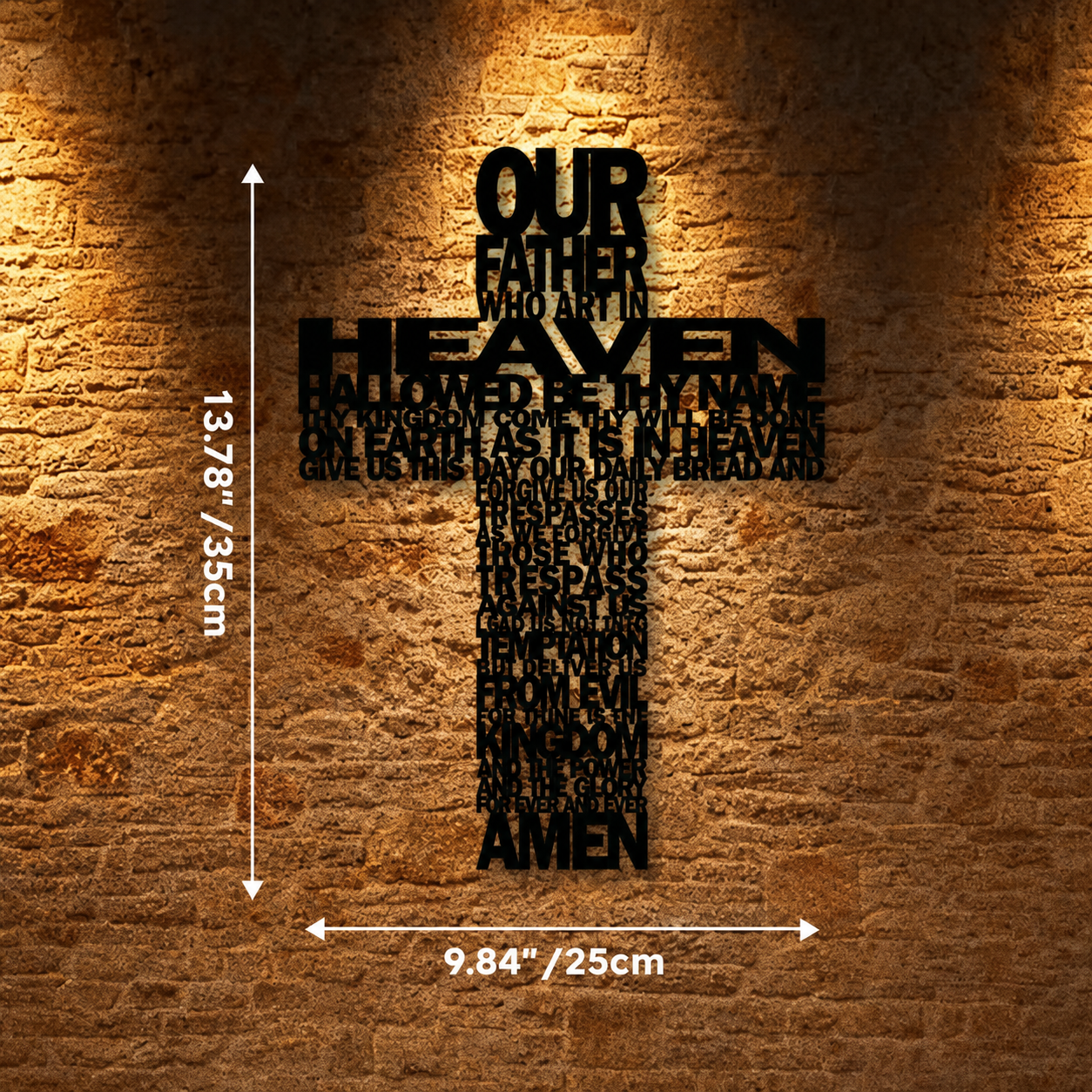 Textured Lord's Prayer Cross Metal Wall Decor with Biblical Phrases