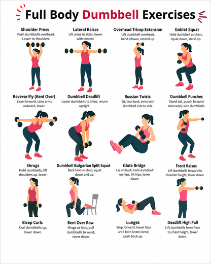 Women's Arm and Dumbbell Workout Poster (3-Piece Set: Arms, Back, and Core)(10 x 8 inches)