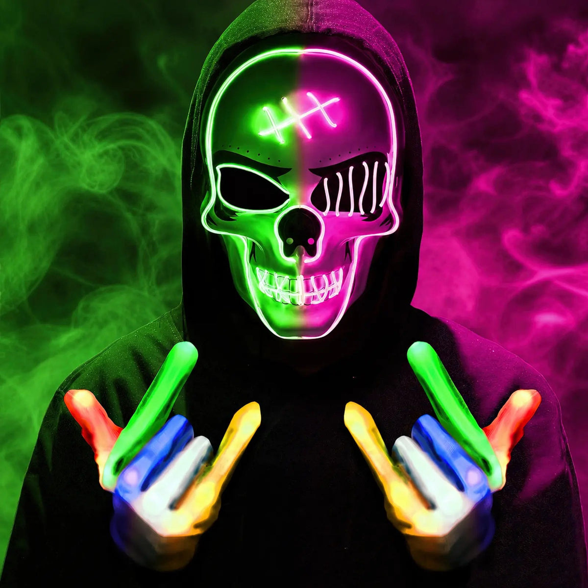Halloween LED Spooky Skull Mask with Gloves Set