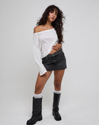 Women's Denim Shift Midi Dress with Asymmetric Neckline in Ivory for Everyday Wear