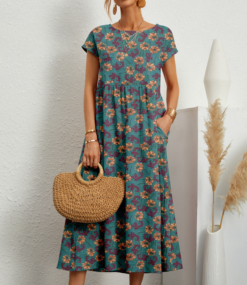 Women's Floral Flowy Midi Dress in Floral for Date Night