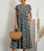 Women's Floral Flowy Midi Dress in Floral for Date Night
