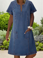 Women's Denim Shift Midi Dress for Date Night