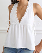 Women's Lace Button-Up Blouse in White for Everyday Wear