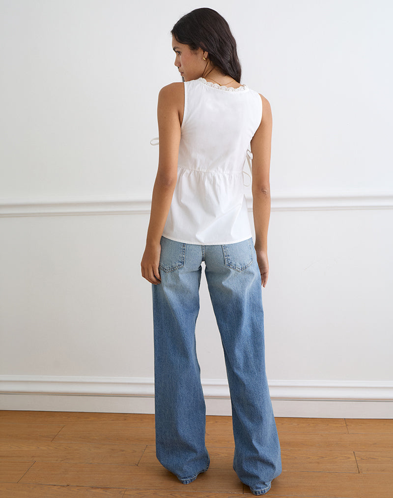 Women's Lace Button-Up Blouse in White for Everyday Wear