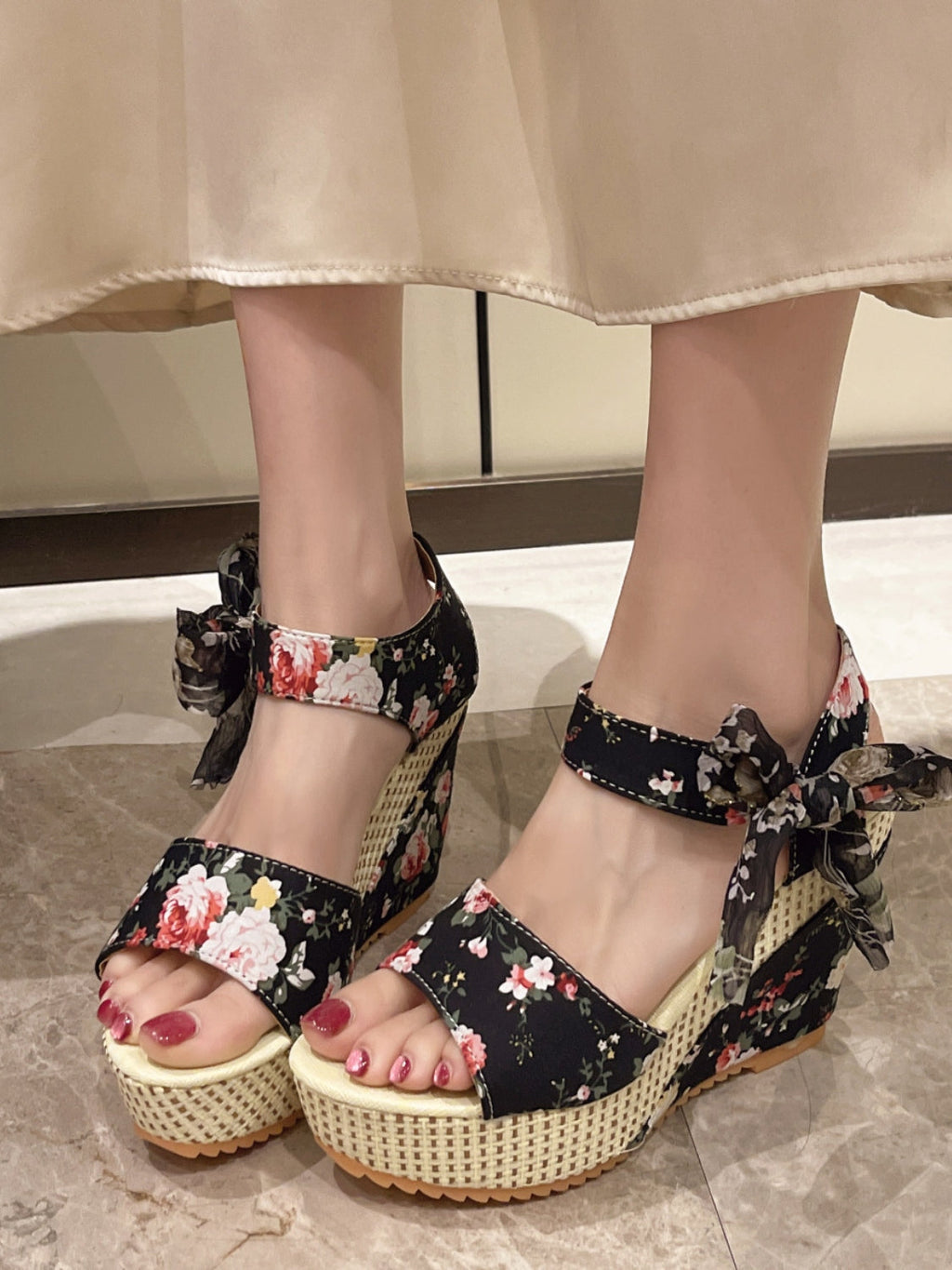 Women's Heeled Evening Sandals in Floral with Cushioned Sole for All-Day Comfort