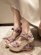 Women's Heeled Evening Sandals in Floral with Cushioned Sole for All-Day Comfort