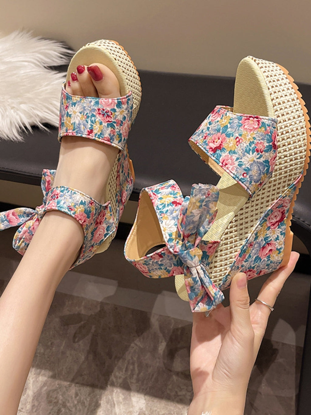 Women's Heeled Evening Sandals in Floral with Cushioned Sole for All-Day Comfort