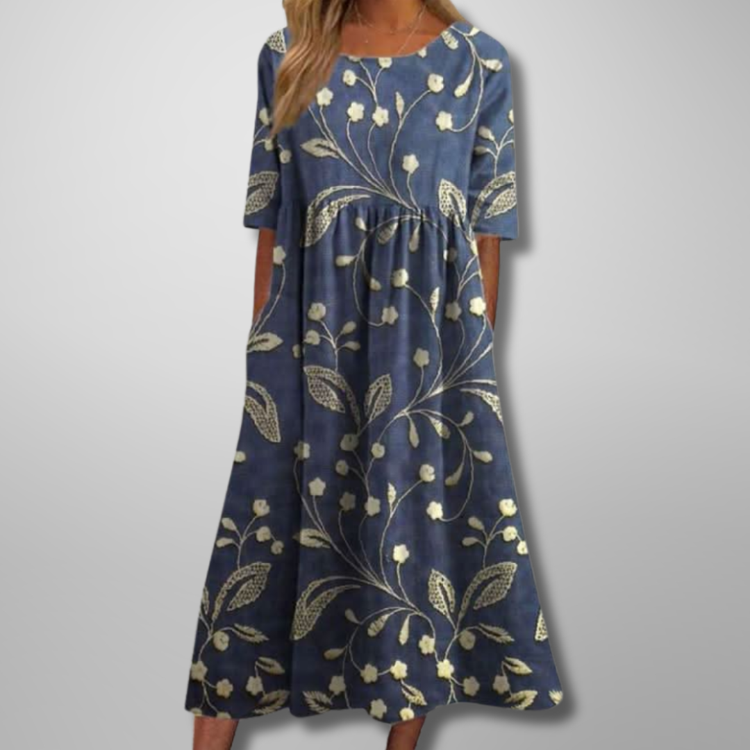 Women's Floral Relaxed Midi Dress in Floral for Date Night