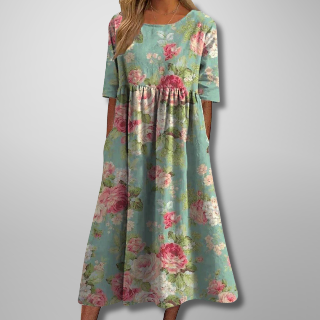 Women's Floral Relaxed Midi Dress in Floral for Date Night