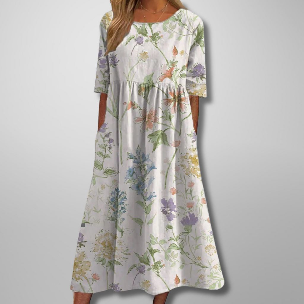 Women's Floral Relaxed Midi Dress in Floral for Date Night