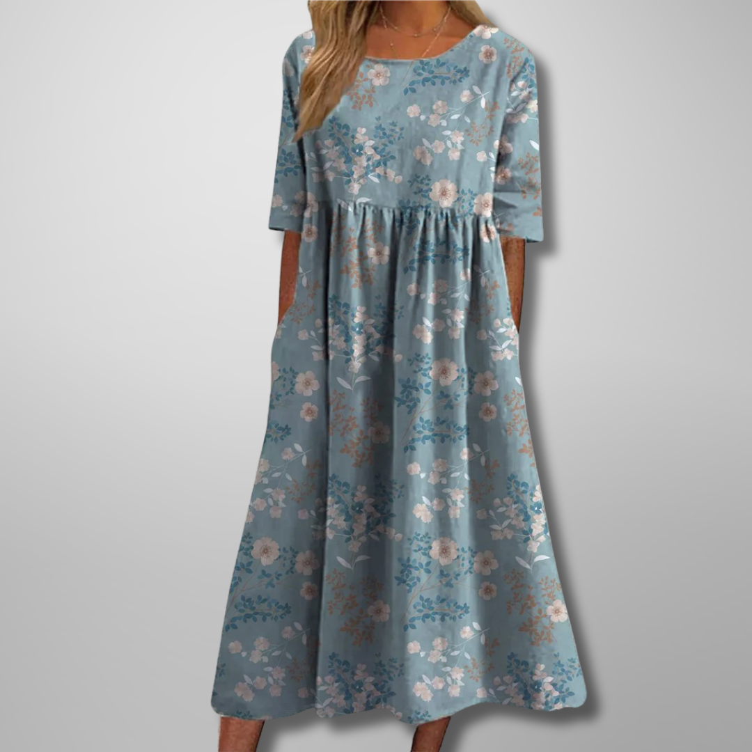 Women's Floral Relaxed Midi Dress in Floral for Date Night