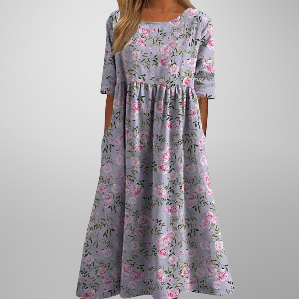 Women's Floral Relaxed Midi Dress in Floral for Date Night