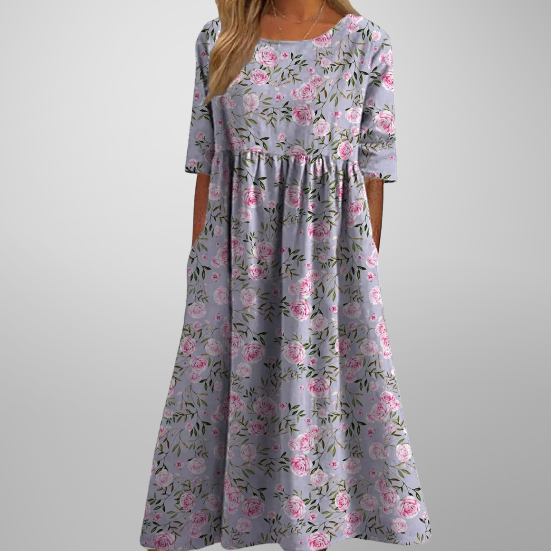 Women's Floral Relaxed Midi Dress in Floral for Date Night