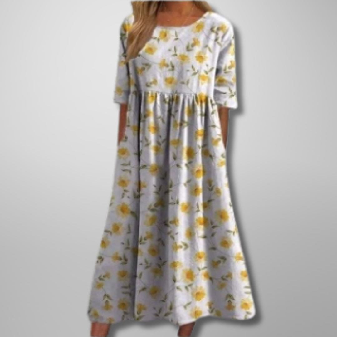 Women's Floral Relaxed Midi Dress in Floral for Date Night