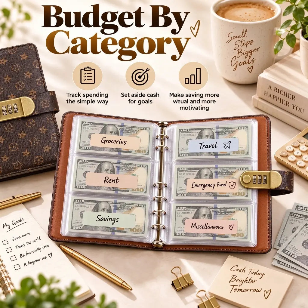 A6 Polyurethane Savings Binder with 3-Digit Resettable Lock – Budget Planner & Bill Organizer, 50 Sheets