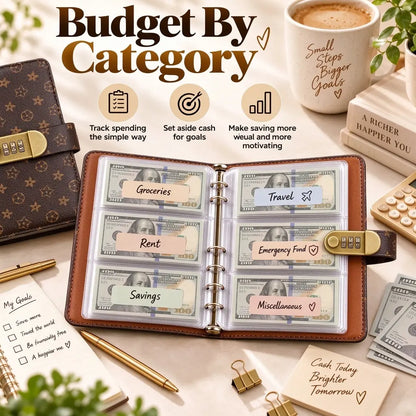 A6 Polyurethane Savings Binder with 3-Digit Resettable Lock – Budget Planner & Bill Organizer, 50 Sheets