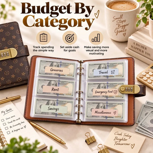 A6 Polyurethane Savings Binder with 3-Digit Resettable Lock – Budget Planner & Bill Organizer, 50 Sheets