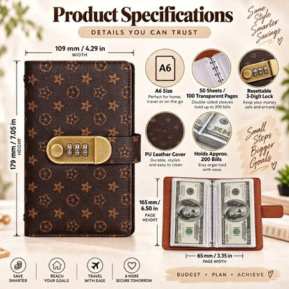 A6 Polyurethane Savings Binder with 3-Digit Resettable Lock – Budget Planner & Bill Organizer, 50 Sheets