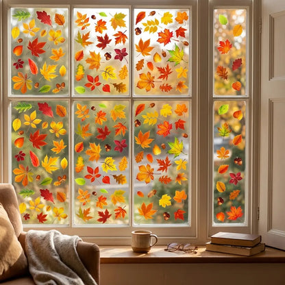 Fall Thanksgiving Window Clings, Reusable Static Glass Decals