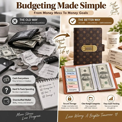 A6 Polyurethane Savings Binder with 3-Digit Resettable Lock – Budget Planner & Bill Organizer, 50 Sheets