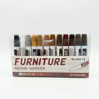 12-Color Wood Grain Repair Marker Set, Furniture Touch-Up Pens in PVC Case