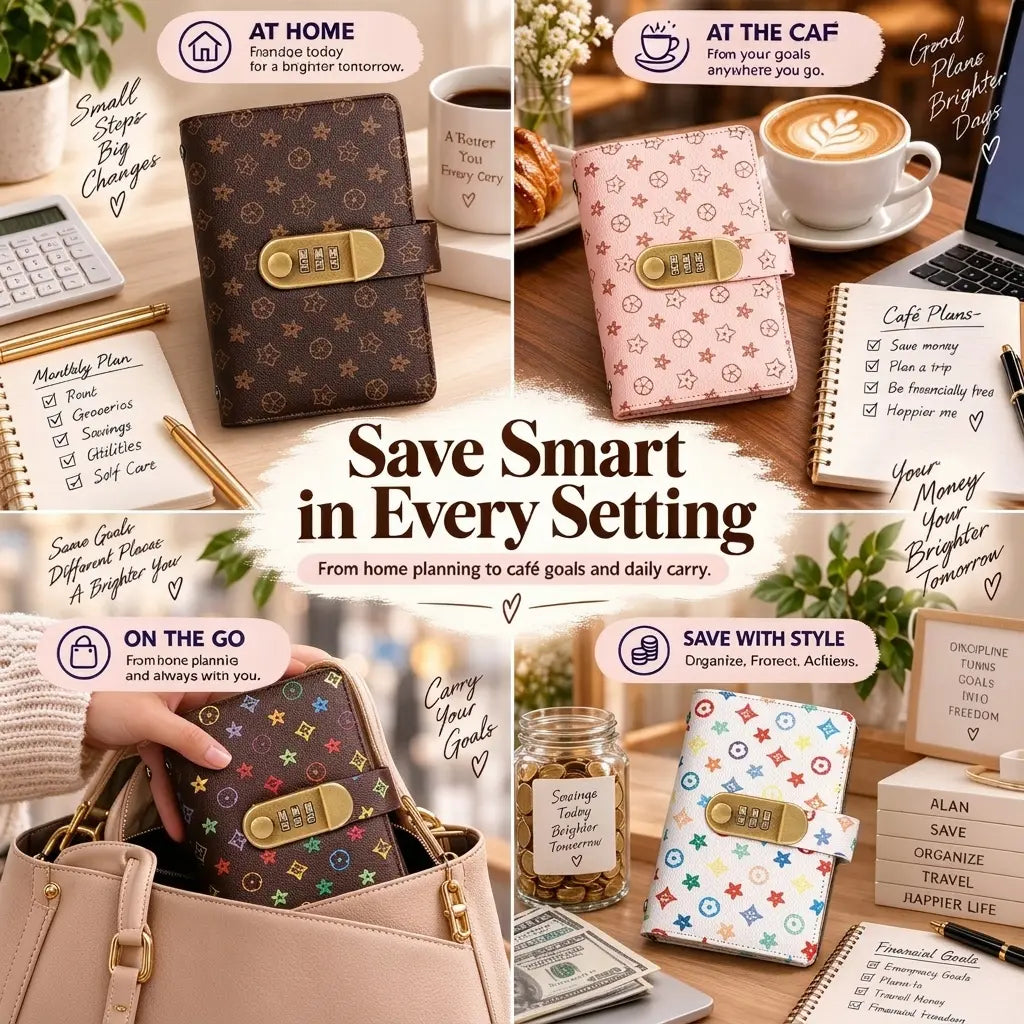 A6 Polyurethane Savings Binder with 3-Digit Resettable Lock – Budget Planner & Bill Organizer, 50 Sheets